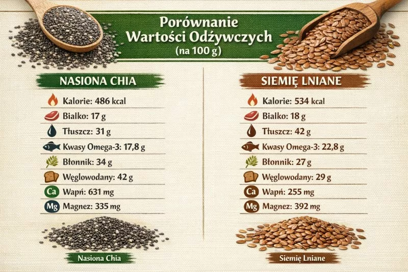 Porównanie wartości odżywczych nasion chia i siemienia lnianego