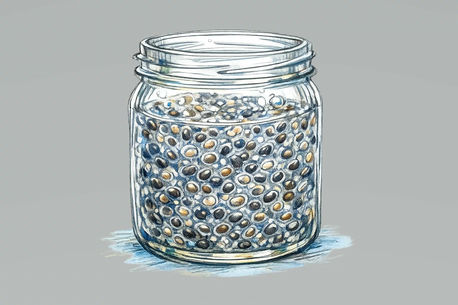 Namoczone nasiona chia tworzące żelową konsystencję w wodzie