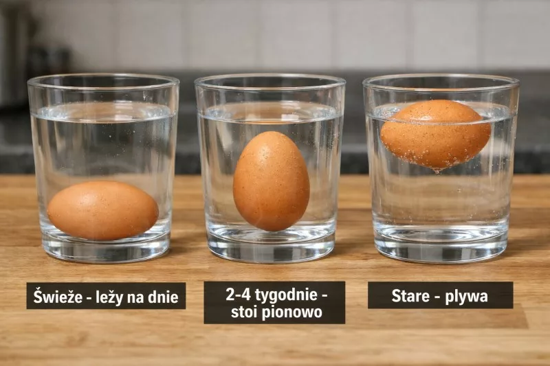 Jak interpretować test wodny świeżości jajek - schemat trzech pozycji