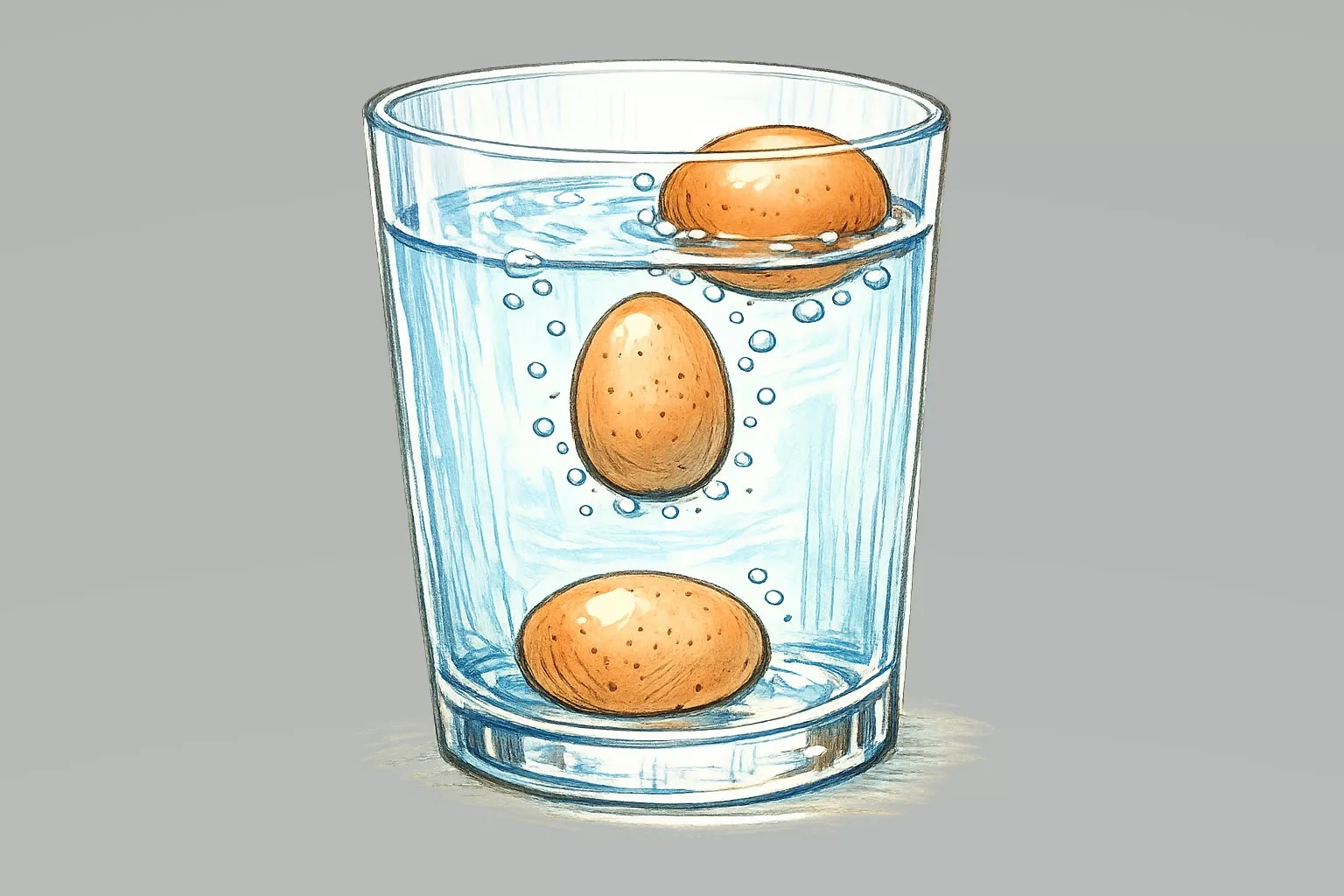 Test świeżości jajek w wodzie - jajko na dnie jest świeże, pływające zepsute