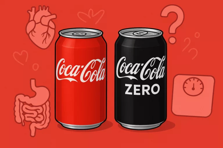Porównanie napojów light i zwykłych z symbolami zdrowotnymi ilustrującymi wpływ na organizm