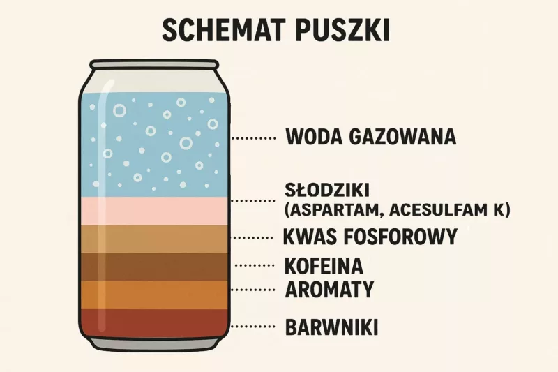 Schemat składników napoju light z opisem każdego komponentu