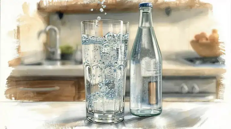 Szklanka czystej wody gazowanej z bąbelkami obok świeżych cytryn i limonek