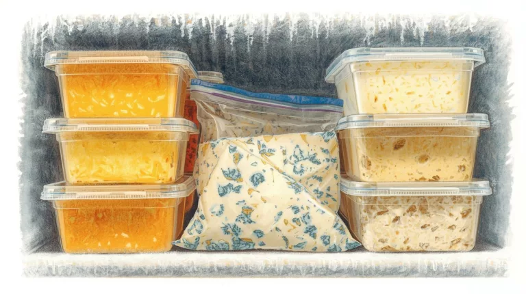 Różne rodzaje sera przygotowane do mrożenia w szczelnych opakowaniach