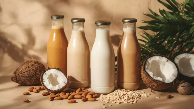 Alternatywy mleka roślinnego - mleko migdałowe, owsiane, sojowe i kokosowe