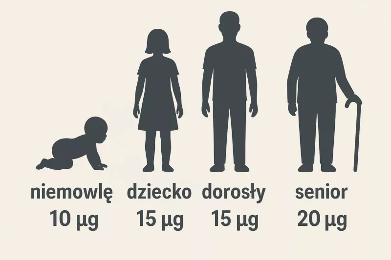 Normy dziennego spożycia witaminy D według wieku wg EFSA