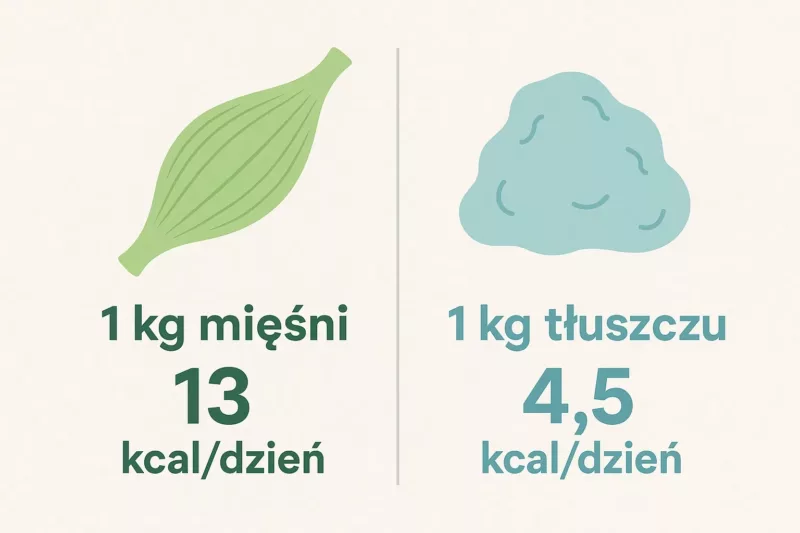 Porównanie spalania kalorii przez tkankę mięśniową i tłuszczową w ciągu doby