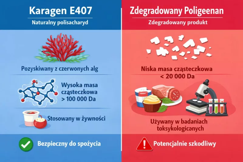 Różnica między karagenem E407 a zdegradowanym poligeenanem