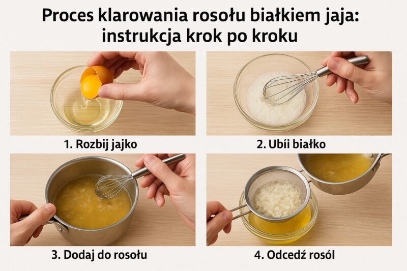 Proces klarowania rosołu białkiem jaja - instrukcja krok po kroku
