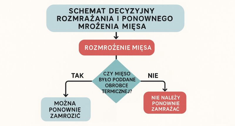 Schemat decyzyjny rozmrażania i ponownego mrożenia mięsa.