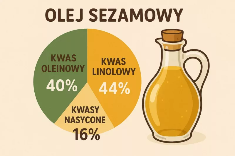 Skład kwasów tłuszczowych w oleju sezamowym - infografika