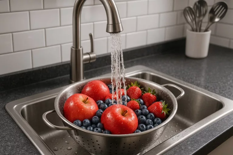 Mycie świeżych owoców pod bieżącą wodą przed zamrożeniem zgodnie z zaleceniami WHO