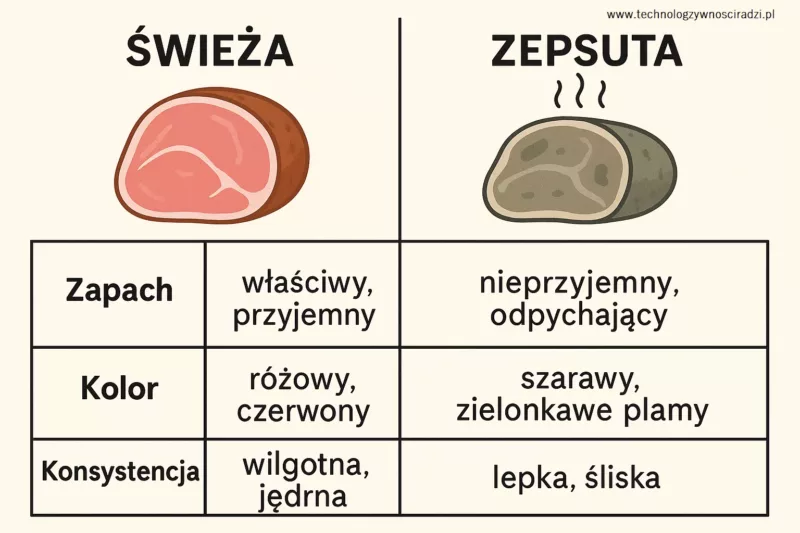 Porównanie cech świeżej i zepsutej wędliny - zapach, kolor, konsystencja