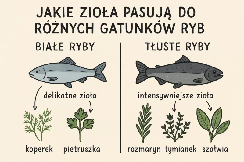 Infografika pokazująca dopasowanie ziół do gatunków ryb