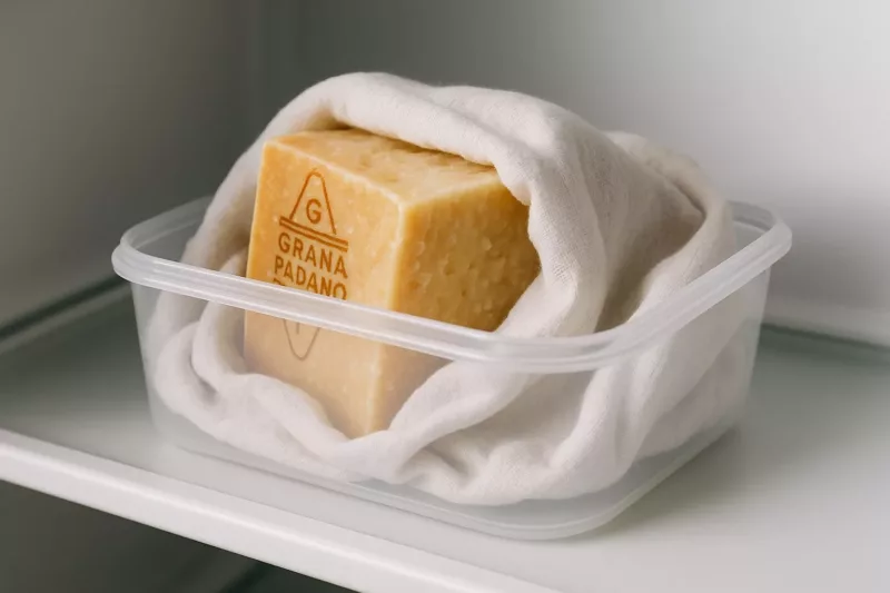 Prawidłowe przechowywanie sera w lodówce owiniętego w bawełnianą ściereczkę