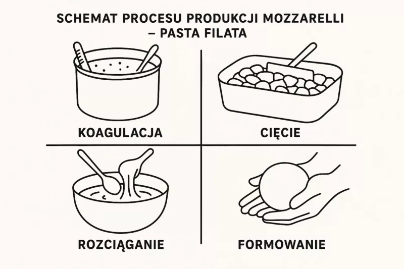 Proces produkcji sera mozzarella metodą pasta filata krok po kroku