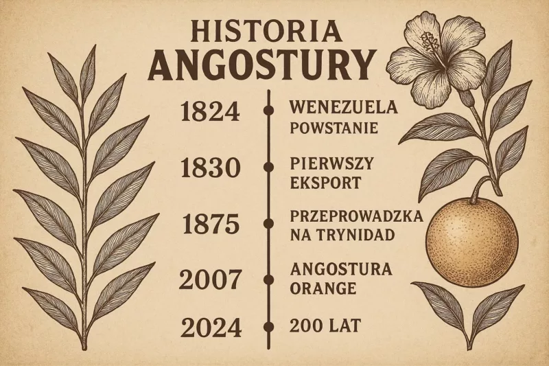 Infografika przedstawiająca 200-letnią historię Angostura Bitters