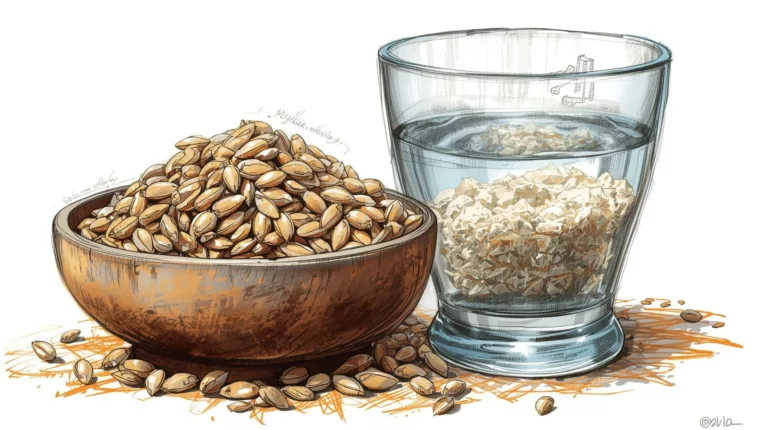 Łupiny nasion babki jajowatej w misce i napój z babki jajowatej pokazujący jej żelową strukturę