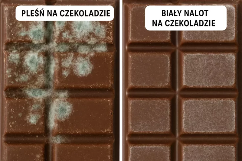 Porównanie kwitnienia tłuszczowego i cukrowego na czekoladzie - oba są bezpieczne