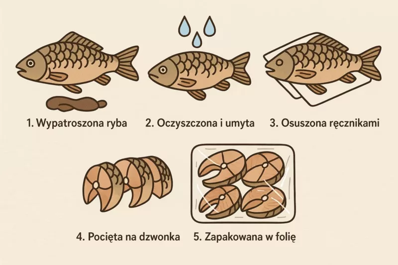 Infografika jak przygotować karpia do zamrożenia krok po kroku