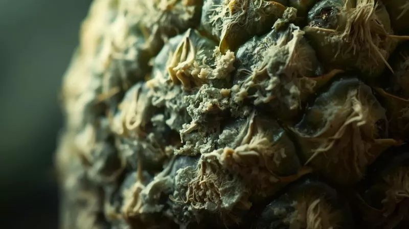 Zbliżenie na pleśń rosnącą na skórce ananasa - oznaka zepsucia