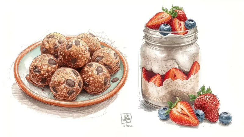 Domowe zdrowe desery bez cukru - kulki mocy i budyń chia z owocami