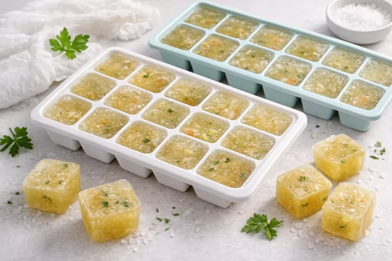 Zamrożony bulion warzywny w kostkach do łatwego przechowywania