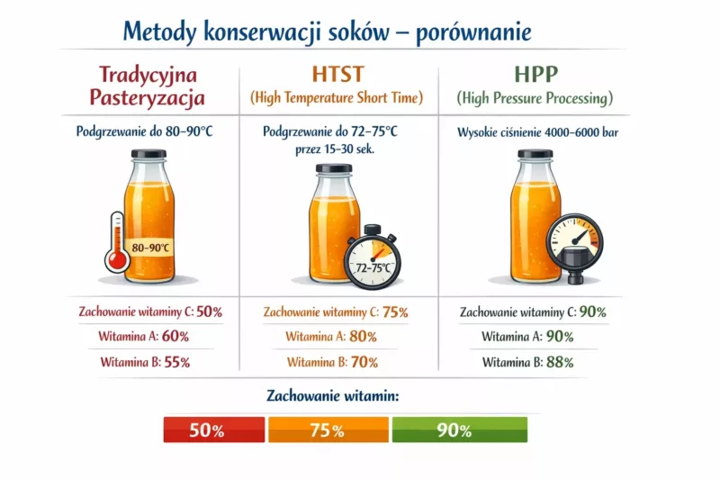 Porównanie metod pasteryzacji soków zachowanie witamin wykres