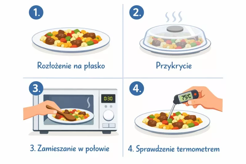 Instrukcja krok po kroku jak bezpiecznie podgrzewać jedzenie w mikrofalówce żeby zabić bakterie