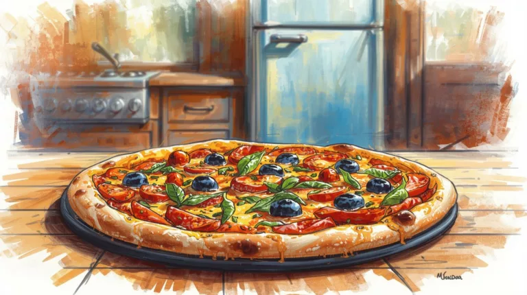 Pizza poza lodówką na blacie kuchennym - ilustracja do artykułu o bezpiecznym przechowywaniu pizzy