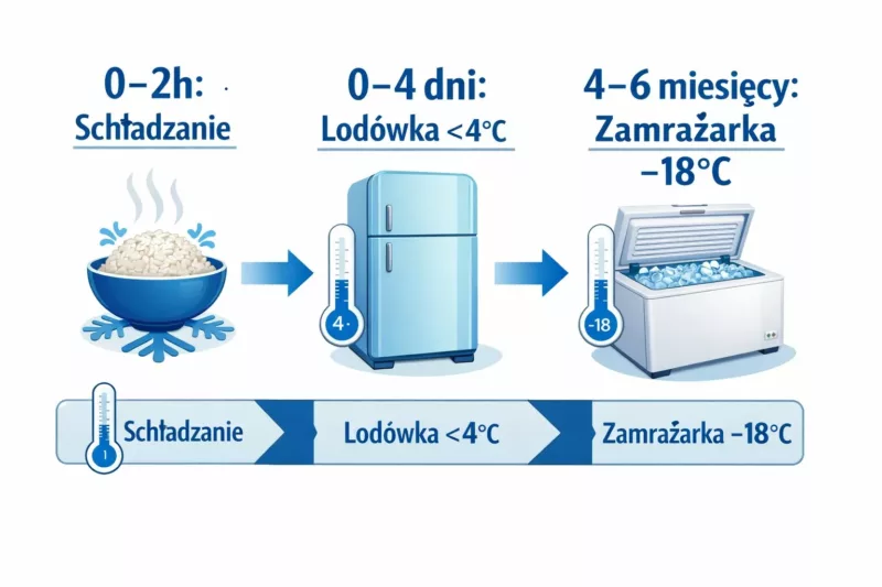 Schemat czasowy bezpiecznego przechowywania ugotowanego ryżu
