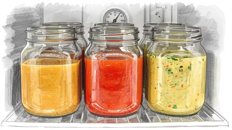 Pojemniki z zupą przechowywane w lodówce w odpowiedniej temperaturze