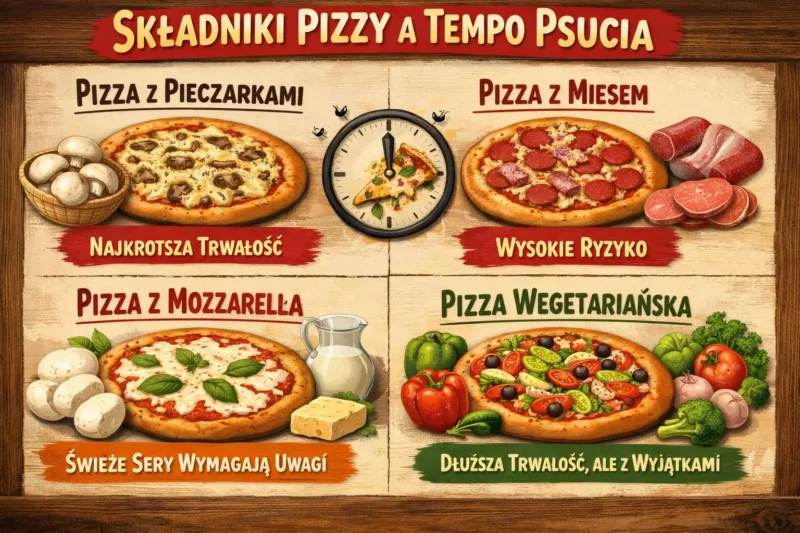 Porównanie czasu bezpiecznego przechowywania różnych rodzajów pizzy w zależności od składników