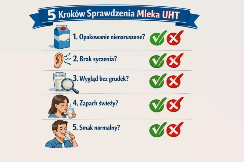 Lista kontrolna pięciu kroków do sprawdzenia czy mleko UHT jest bezpieczne do spożycia