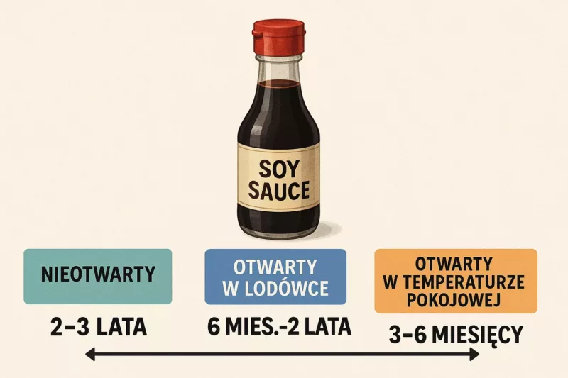 Wykres przedstawiający okres przydatności sosu sojowego w różnych warunkach