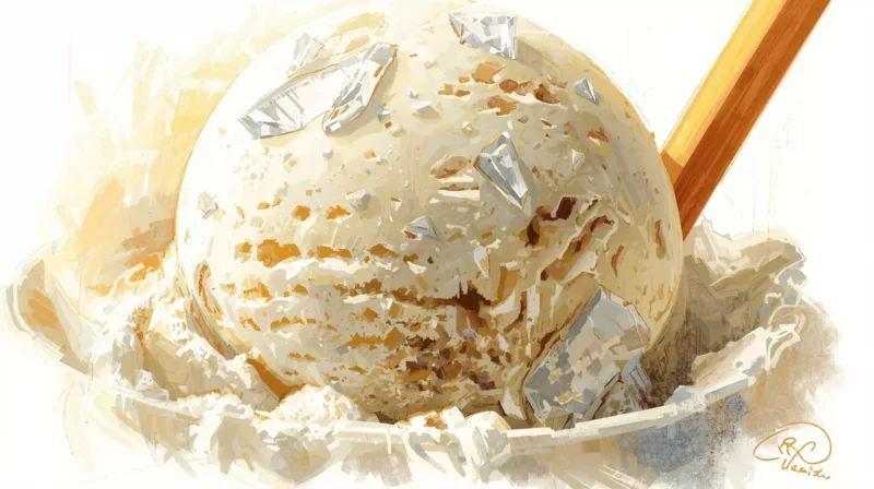 Rozmrożone lody z widocznymi kryształkami lodu na powierzchni jako znak ponownego zamrożenia