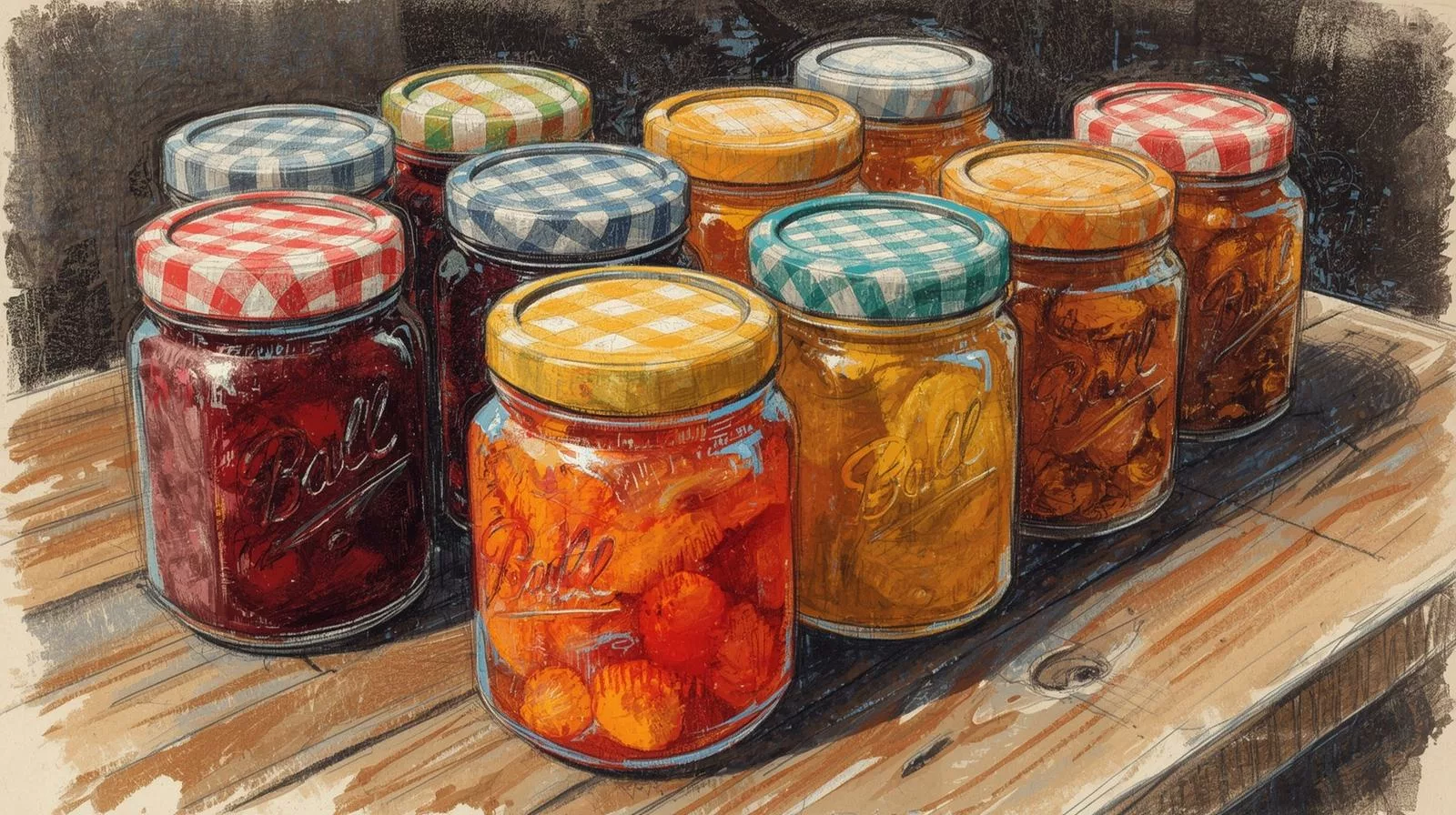 Słoiki z domowymi przetworami z zakrętkami twist off na drewnianym stole