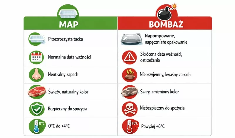 Tabela różnic między produktem w MAP a bombażem konserwowym