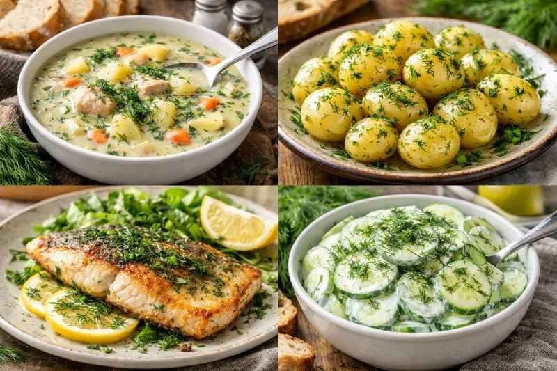 Przykładowe dania z użyciem mrożonego koperku - zupy, ziemniaki, ryby, sałatki